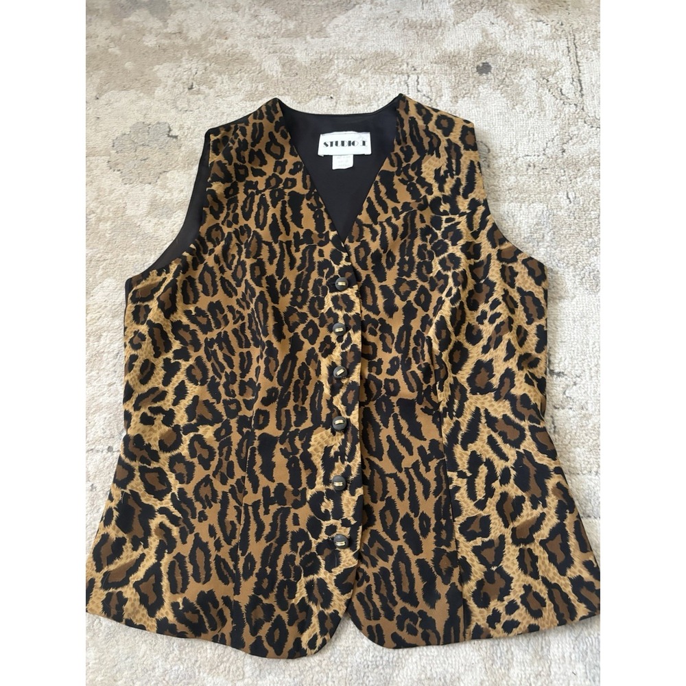 Studio I Womens Sz 18 Leopard Cheetah Animal Print Vest Button Lined
